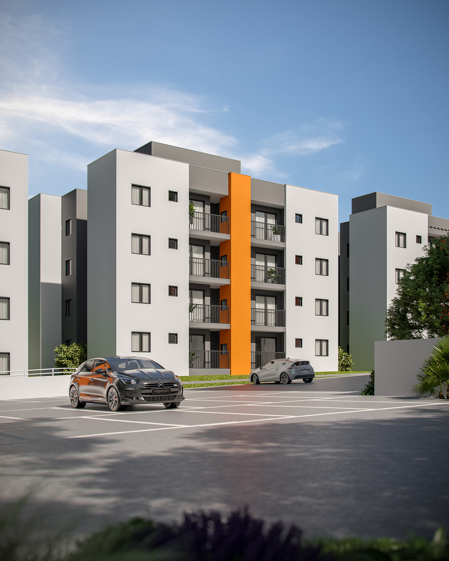 Bloco residencial em destaque